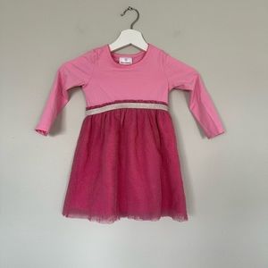 Hanna Andersson Pink Tulle Overlay Long Sleeve Dress 3T